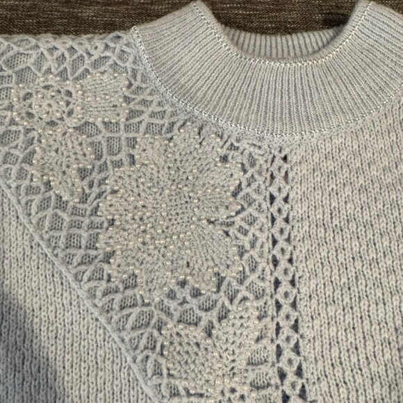 Vtg Jaclyn Smith BEADED Embroidered Sweater Blue Size Large Cottagecore - Picture 4 of 8